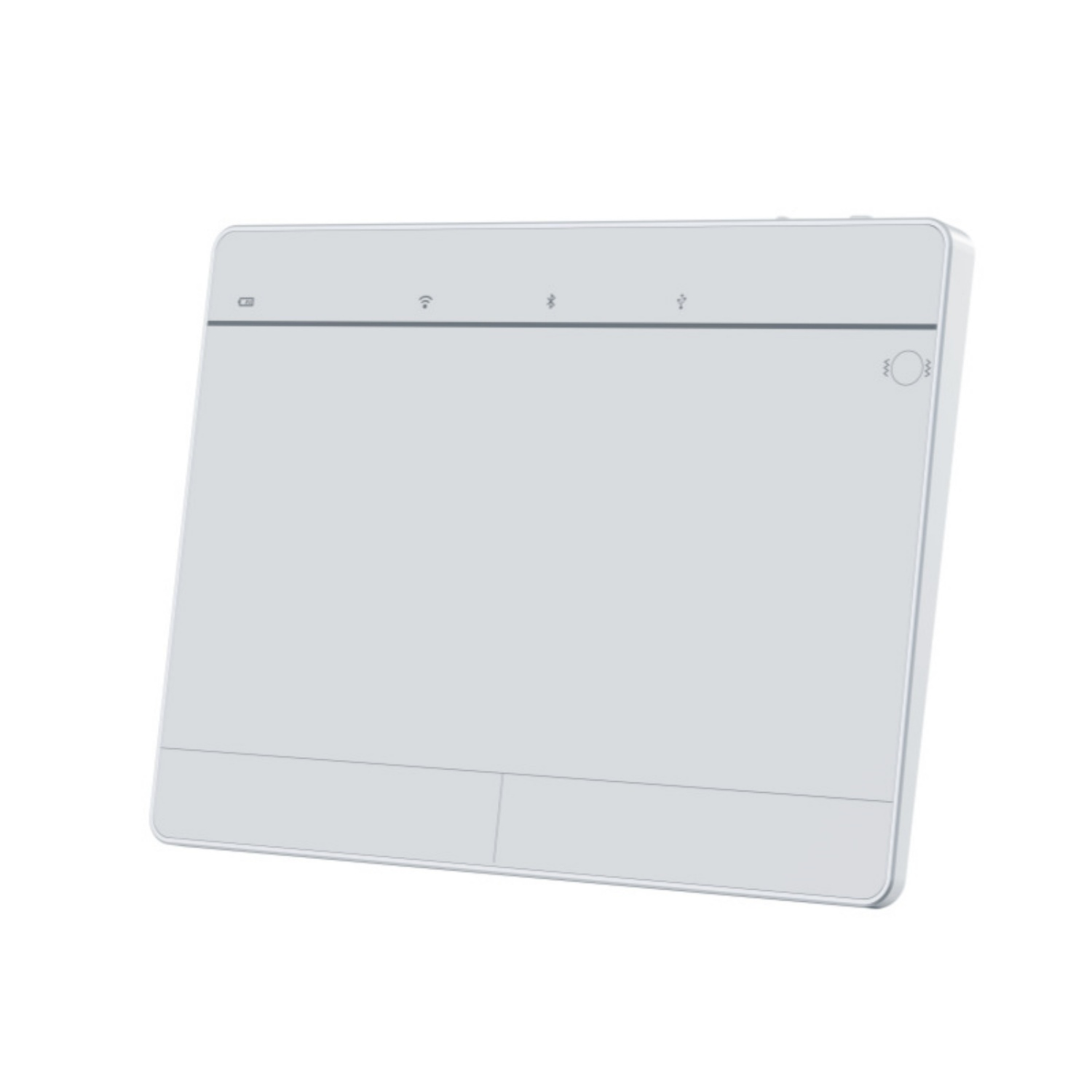 Ein weißes Touchpad mit Symbolen für WLAN und Bluetooth.