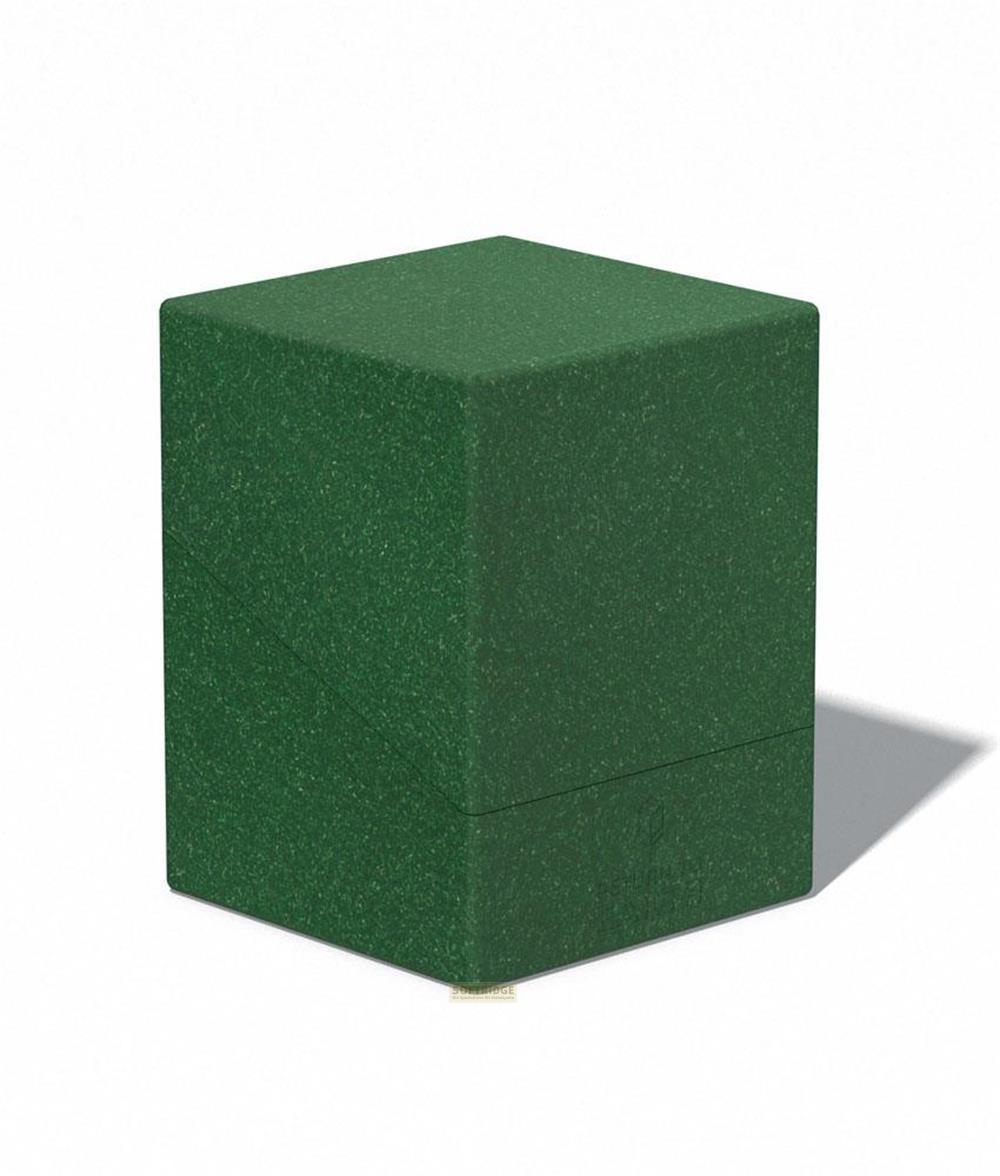 Un contenitore rettangolare verde testurizzato si trova su uno sfondo bianco.