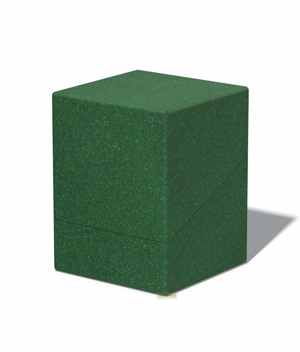 Un contenitore rettangolare verde scuro con texture leggermente ruvida su sfondo bianco.