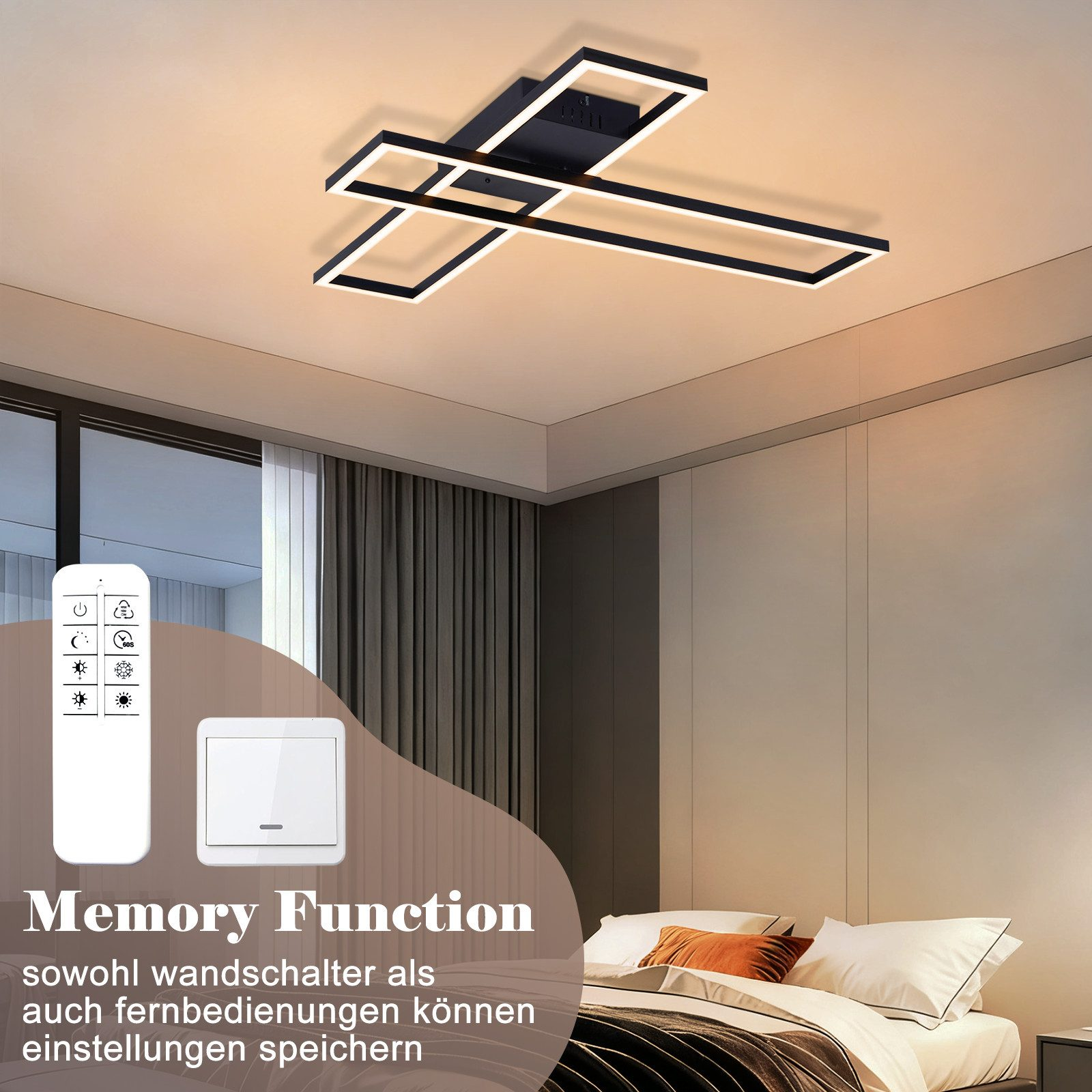Plafoniera moderna con cornice rettangolare bianca e nera.