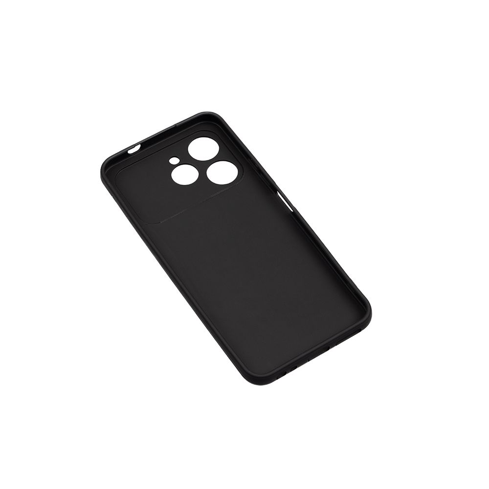 Kamera ve flaş için kesikleri olan siyah telefon kılıfı.