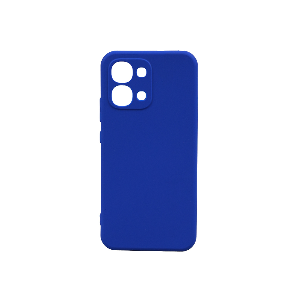 Arkada kamera için kesikleri olan mavi bir telefon kılıfı.