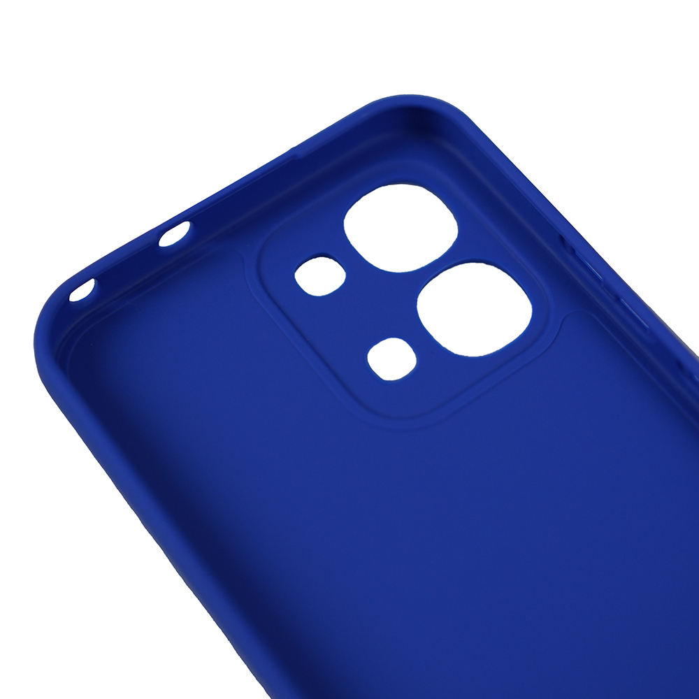 Kamera ve düğmeler için kesiklere sahip lacivert telefon kılıfı.
