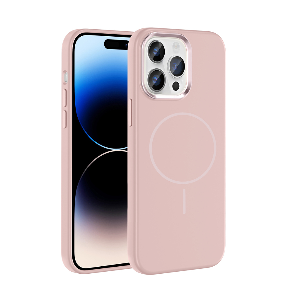 Bir daire ve çizgi içeren pembe bir iPhone kılıfı.