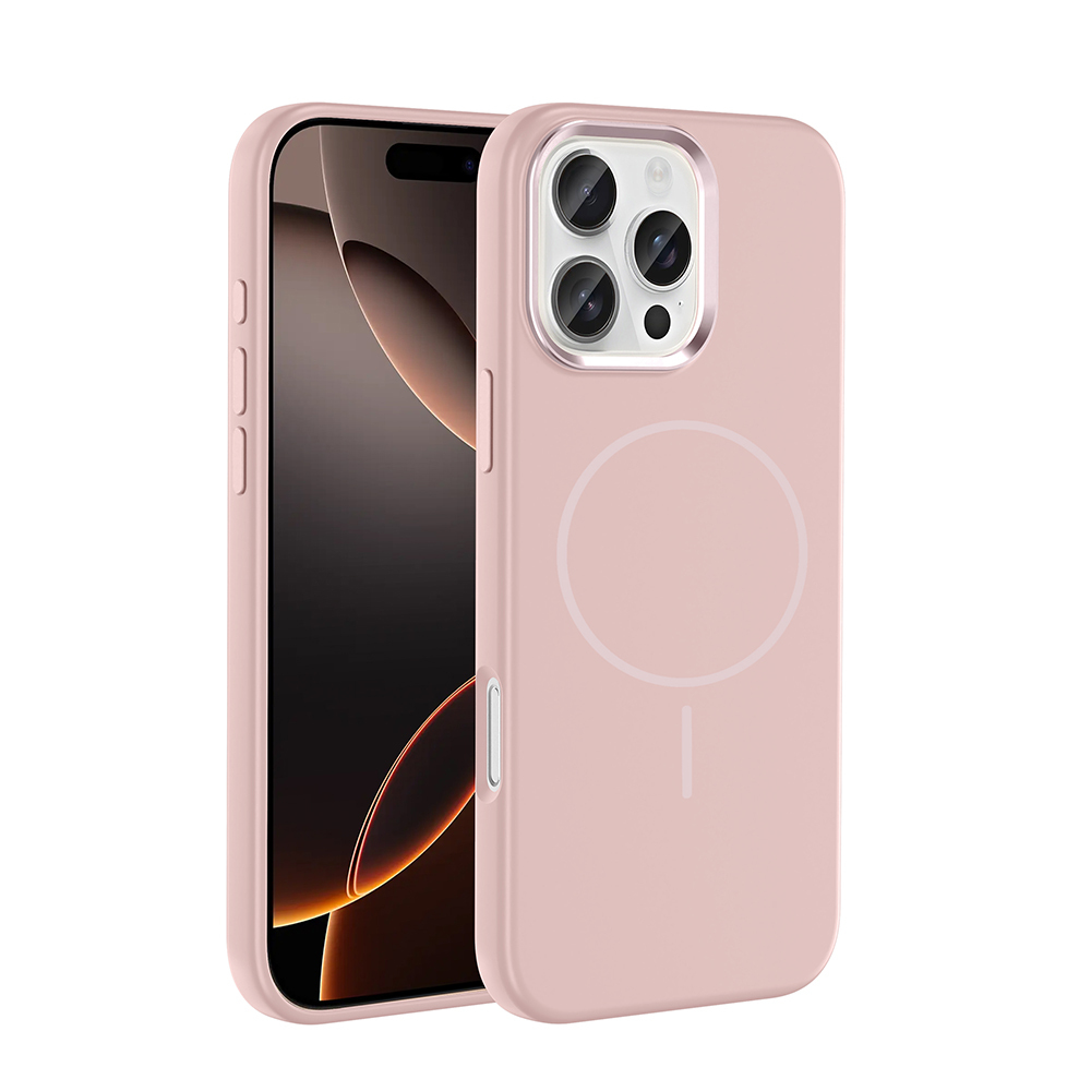 Beyaz zeminde duran, pembe renkli kılıflı telefon.