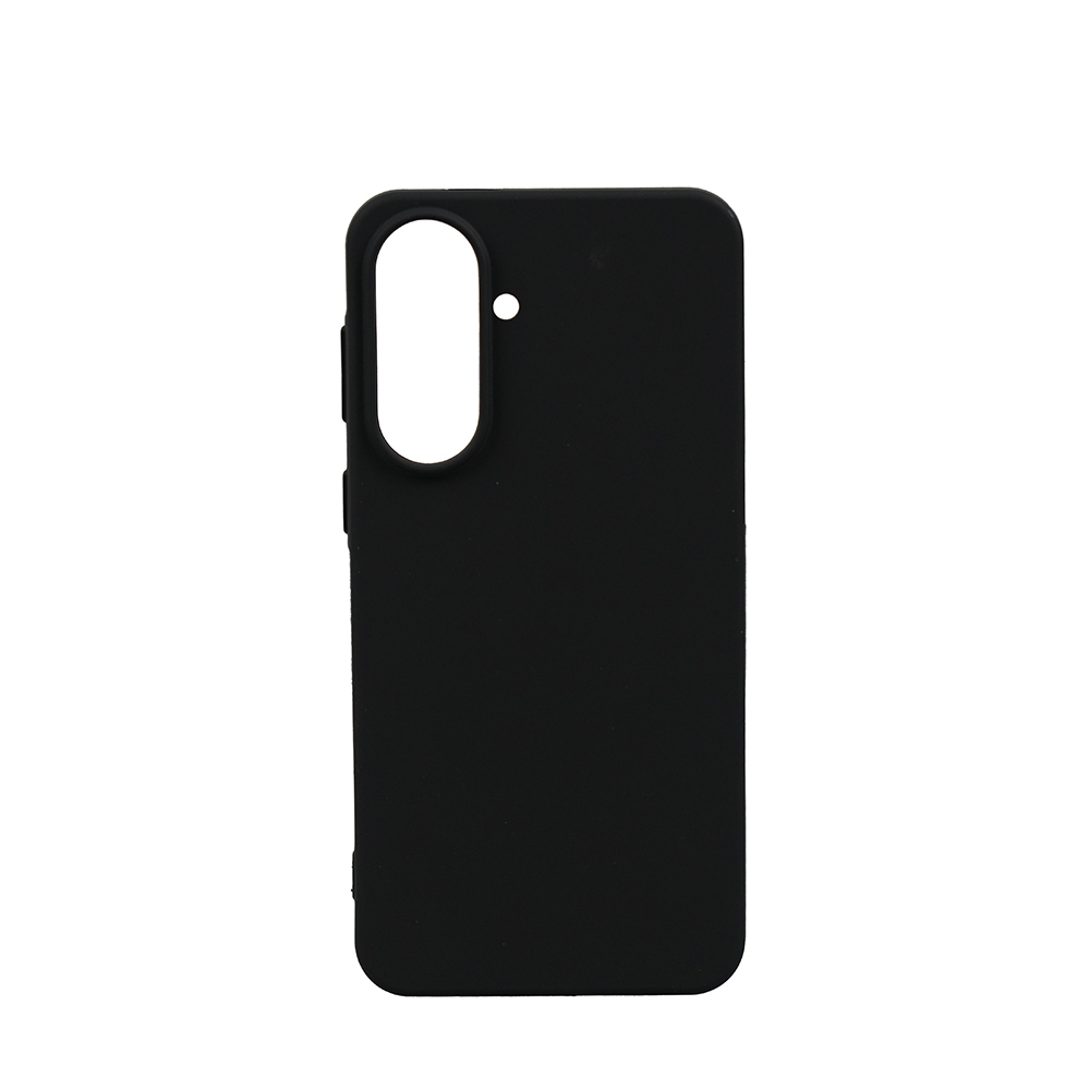 Kamera ve düğmeler için kesikleri olan siyah telefon kılıfı.