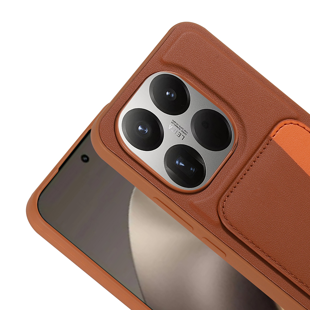 GPACK Xiaomi 15T Uyumlu Kartlıklı X-Kart Silikon Telefon Kılıfı Kahverengi