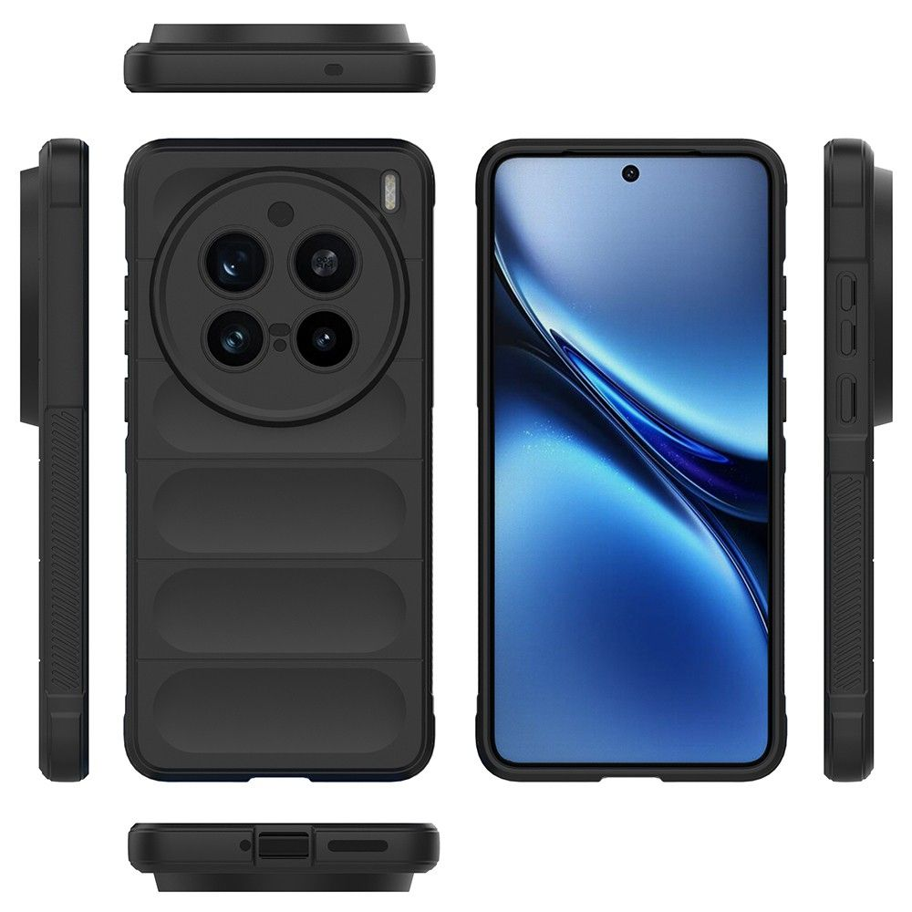 Kamera dizilimli ve akıllı telefon ekranlı siyah telefon kılıfı.