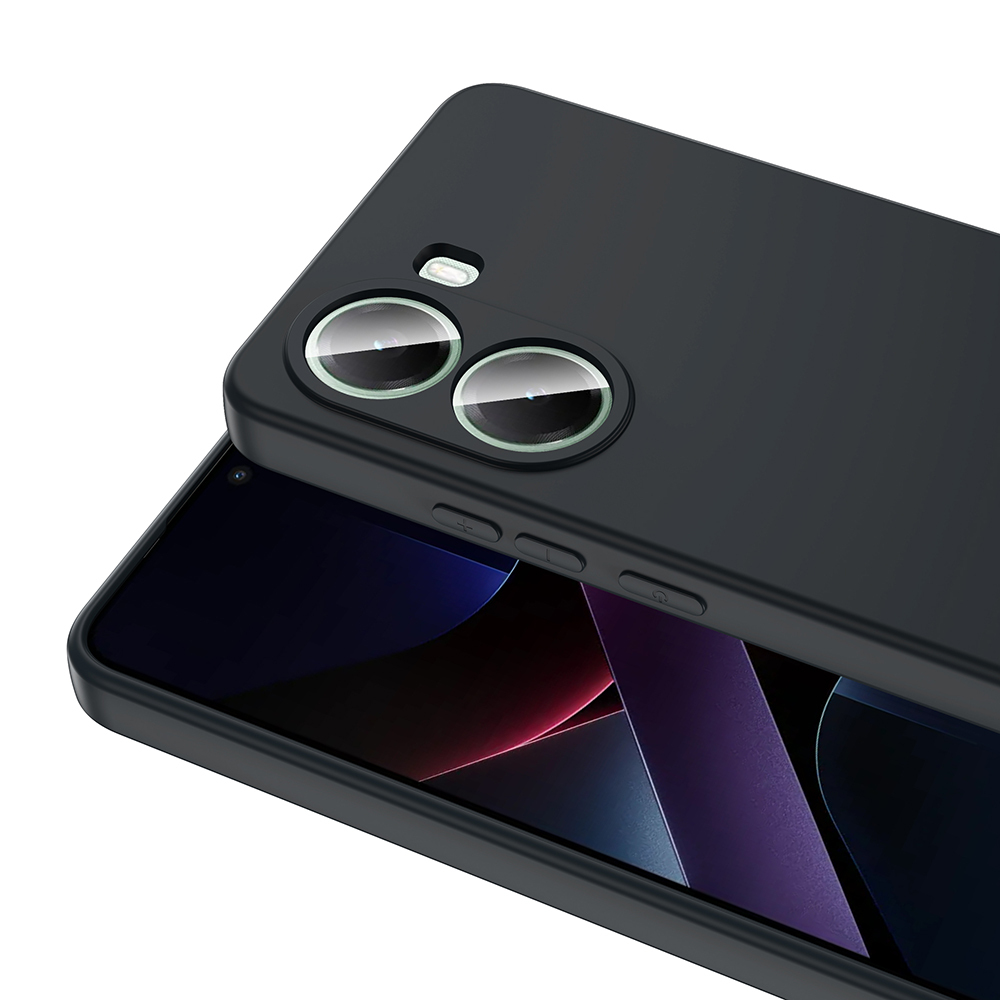 Telefonda iki kamera lensi ve flaşı olan siyah telefon kılıfı.