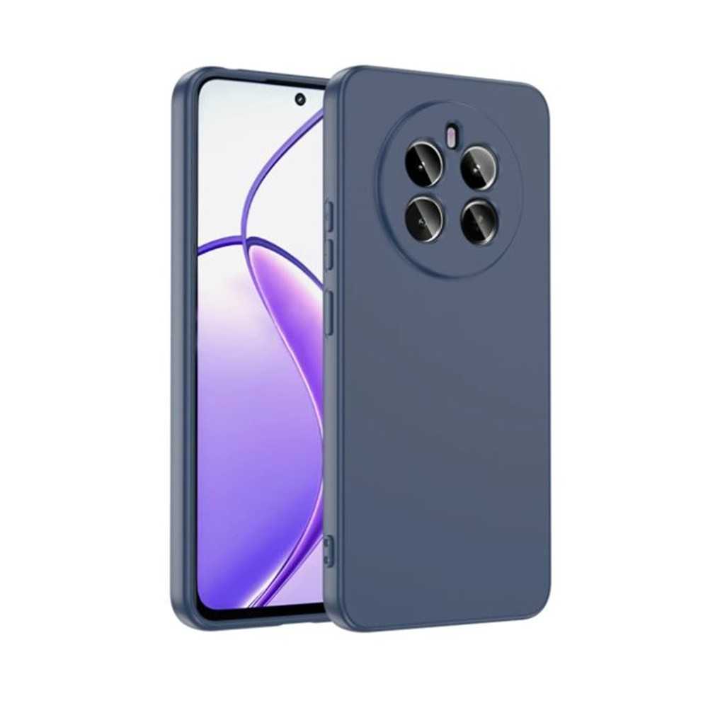 Dairesel modülde dört kamera lensli mavi telefon kılıfı.