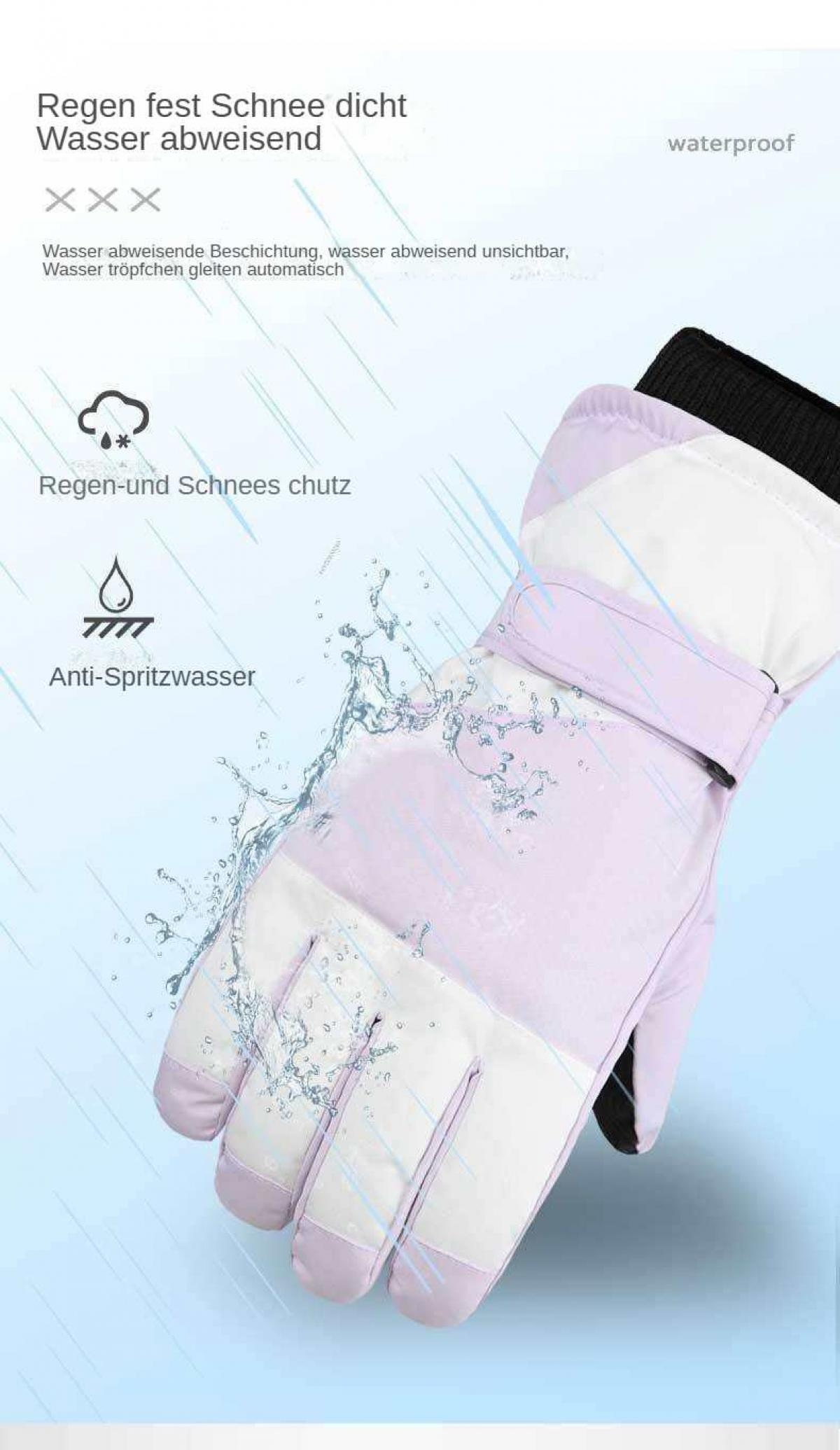 Ein wasserabweisender Handschuh mit blauem Hintergrund und Wasserspritzern.