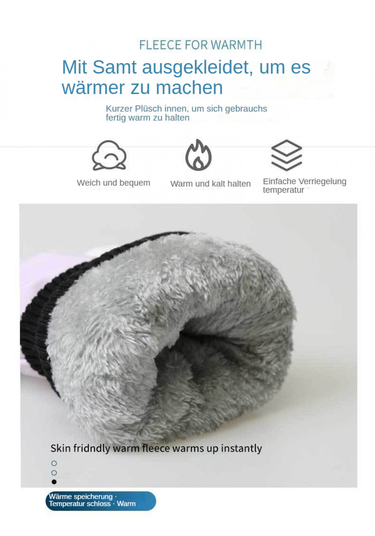 Weiche, warme Fleece-Handschuhe mit grauem Plüschfutter, flauschig und bequem.