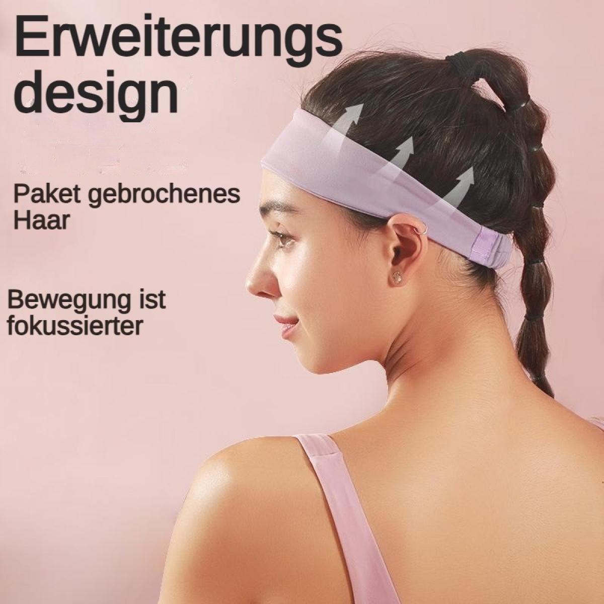 Eine Frau mit einem hellvioletten Stirnband, das ihr dunkles Haar zurückhält.