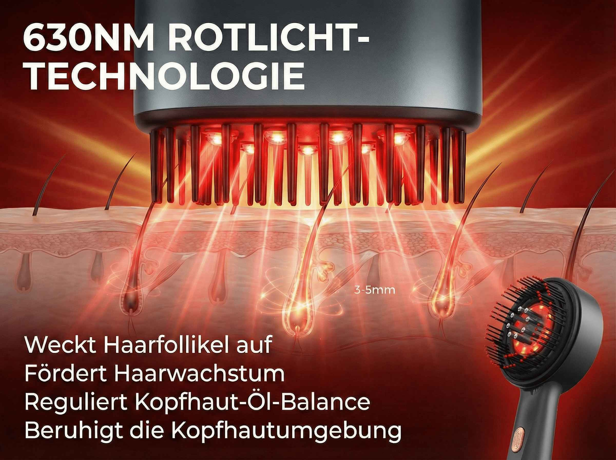 630nm Rotlicht-Technologie stimuliert Haarfollikel & Haarwachstum.