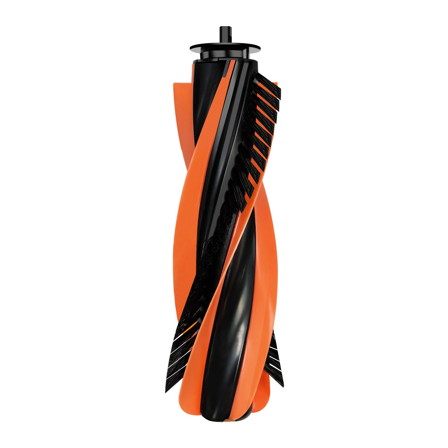 An orange and black roller brush with a spiral design and bristles.