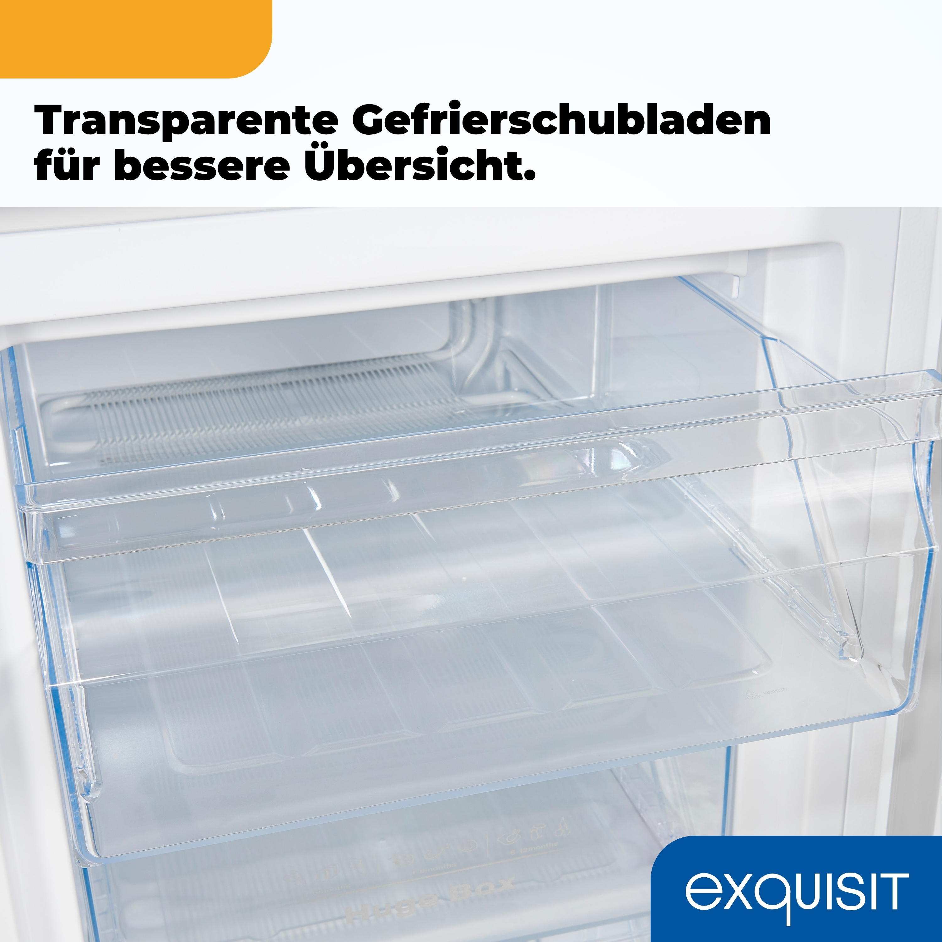 Klare Gefrierschubladen für bessere Übersicht im Kühlschrank.