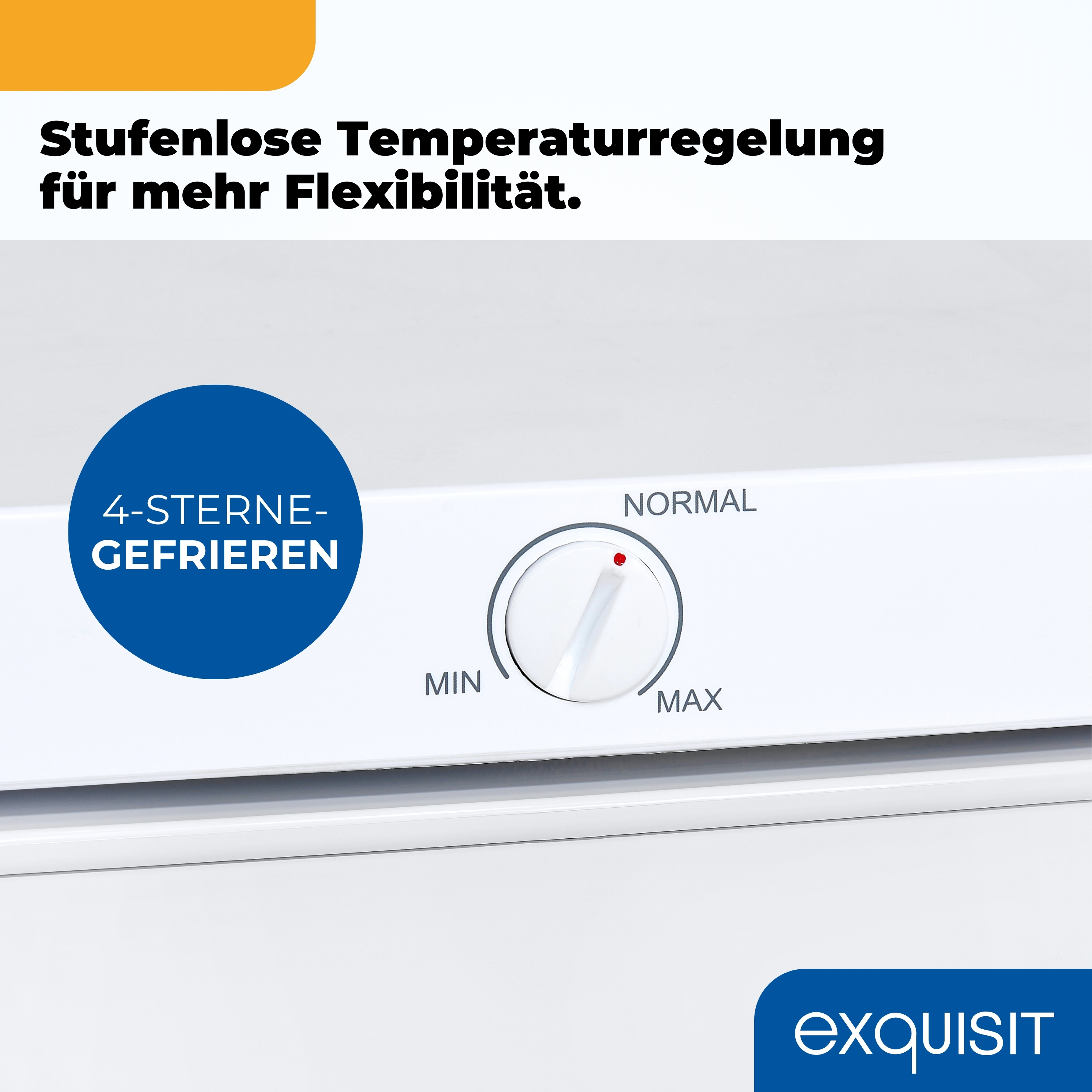 Temperaturregler mit Min/Max-Einstellung und 4-Sterne-Gefrier-Symbol.