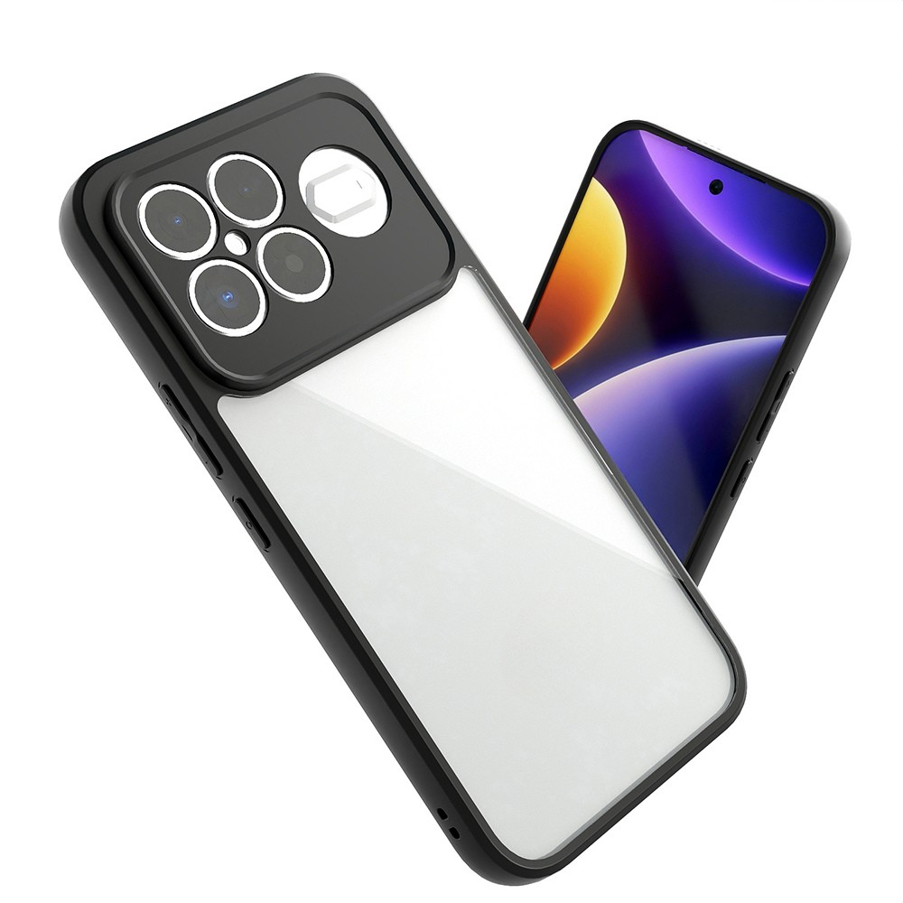 Şeffaf arka ve dört kameralı siyah telefon kılıfı.