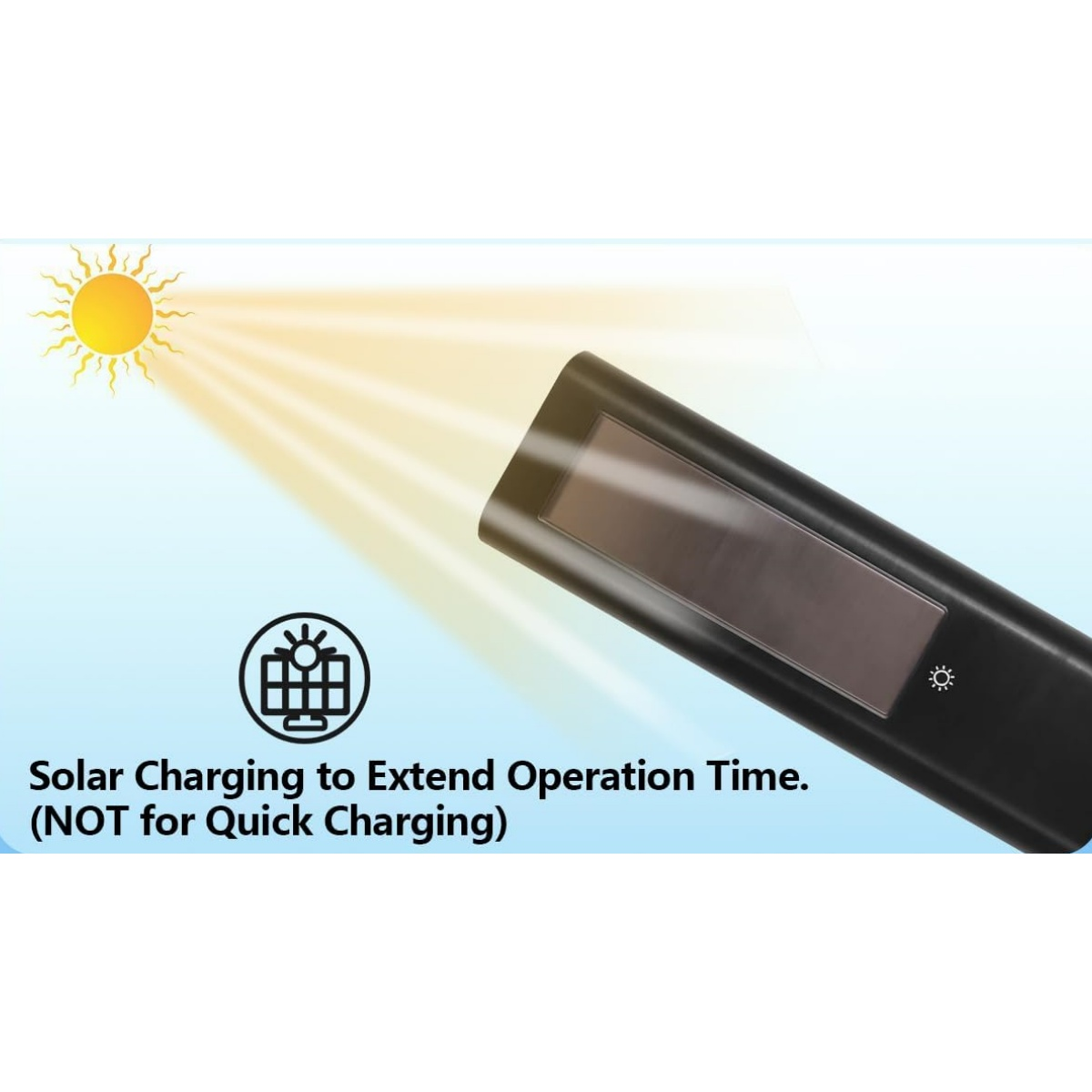 Eine schwarze Solar-betriebene Geräte-Komponente wird von der Sonne beschienen.