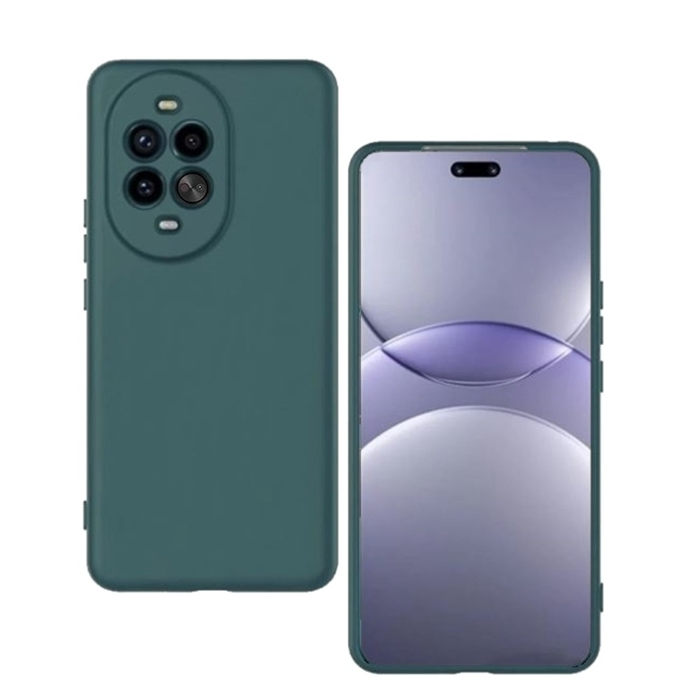 Yeşil telefon kılıfı ve koyu ekranlı akıllı telefon yan yana.