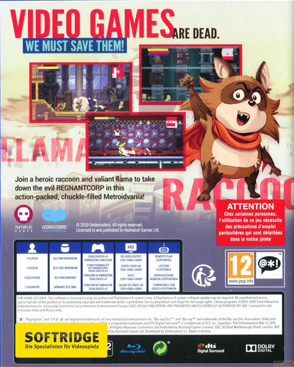 Szop i lama walczą ze złymi korporacjami w grze wideo.