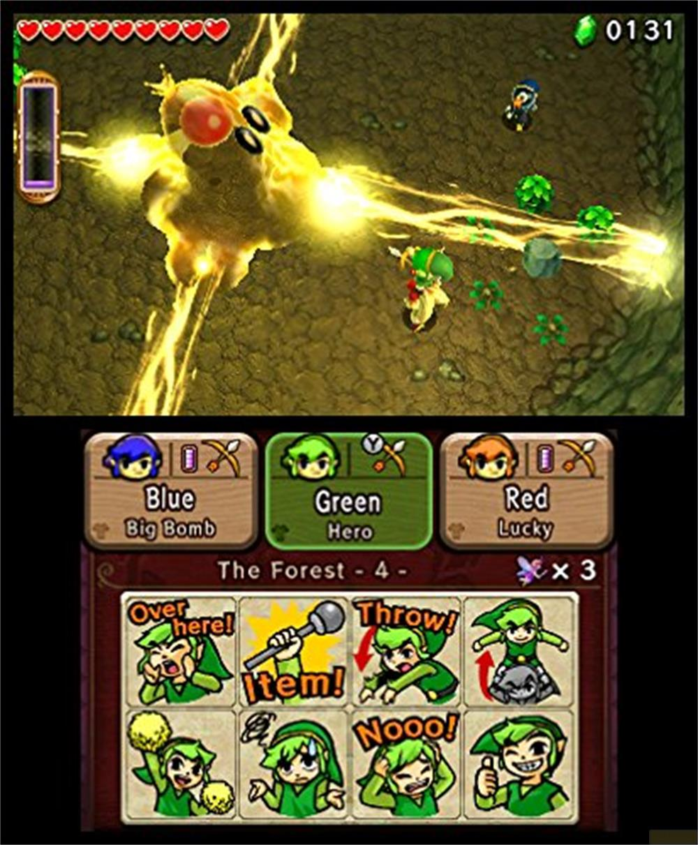 Charakter besiegt Monster mit Energieblitzen. Spielmenü unten.