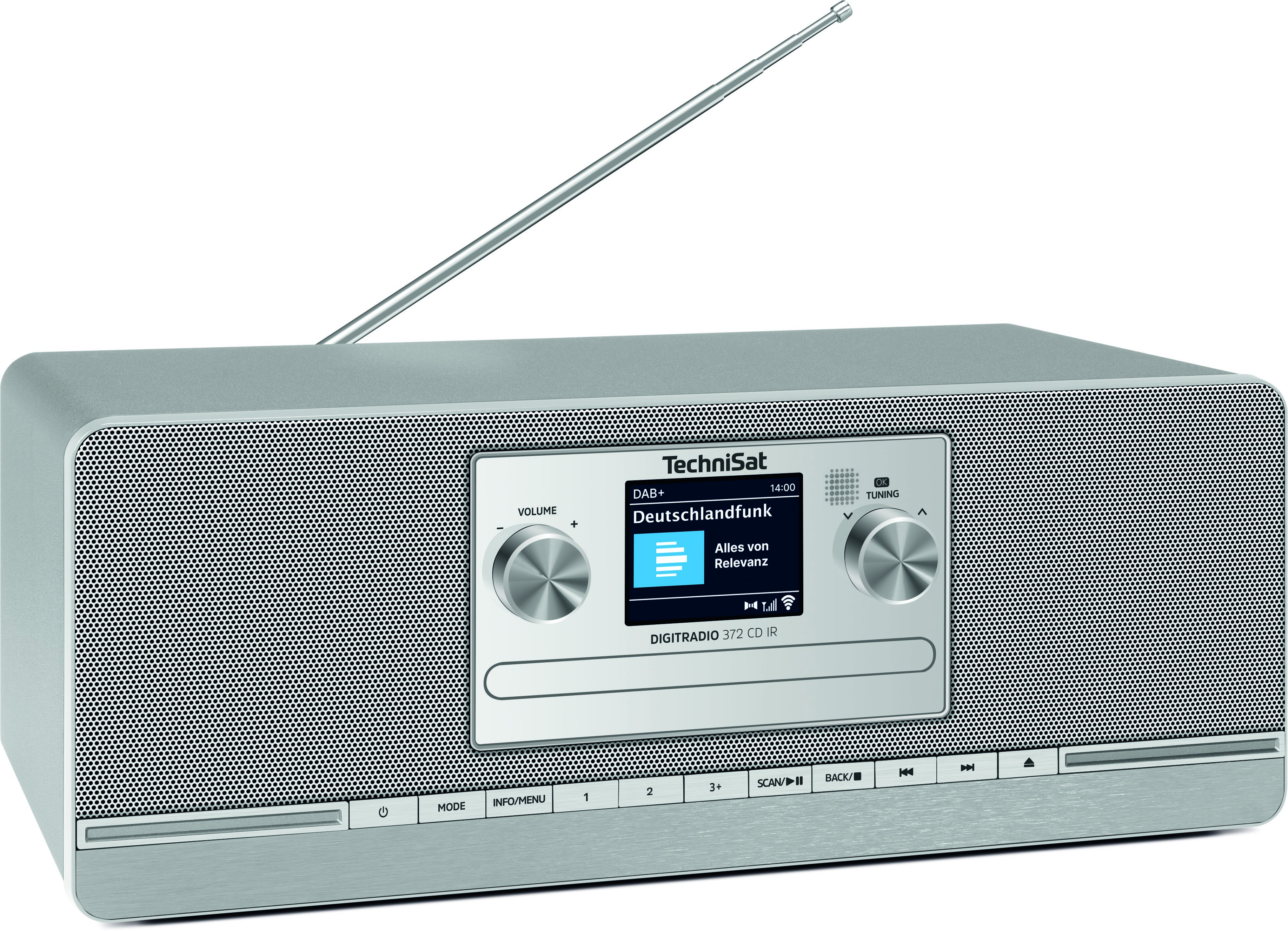 TechniSat Digiradio 372 CD IR argento con antenna estesa.