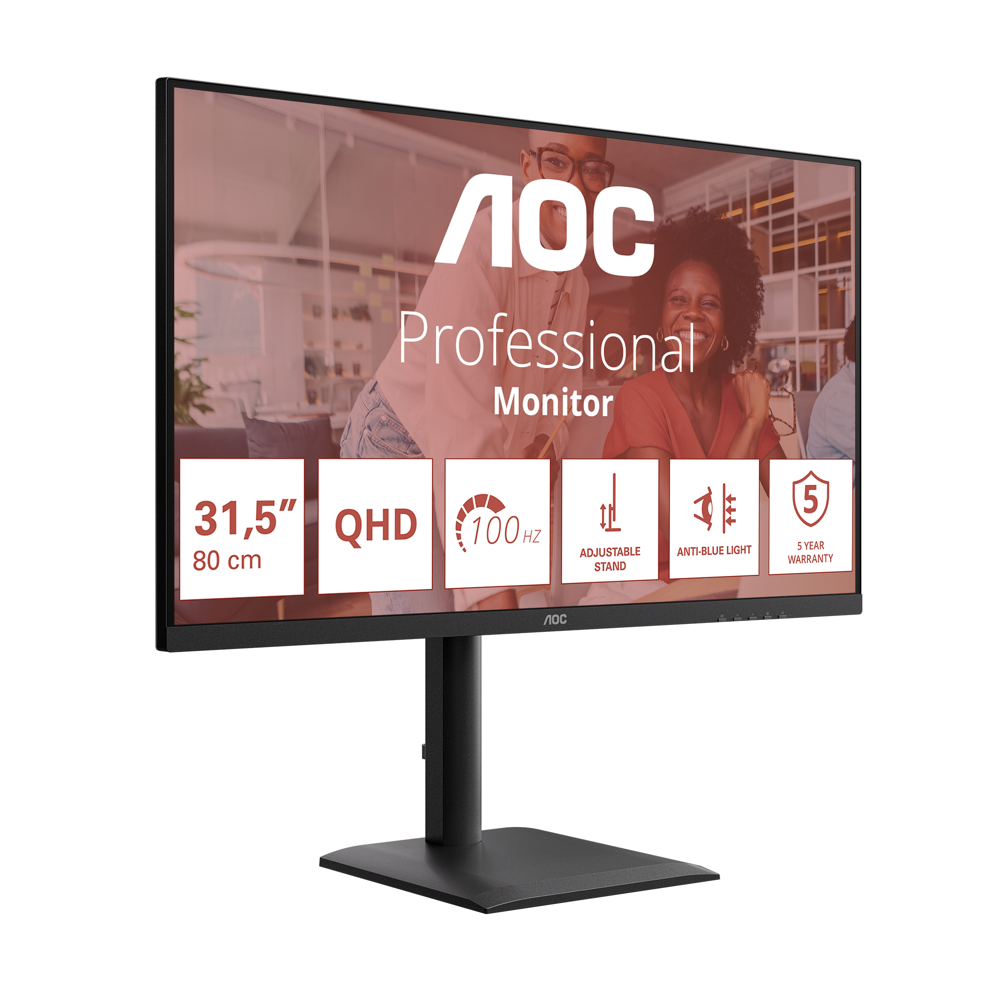 Monitor AOC 31,5 cala QHD 100Hz z regulowanym stojakiem, filtrem światła niebieskiego i 5 lat gwarancji.