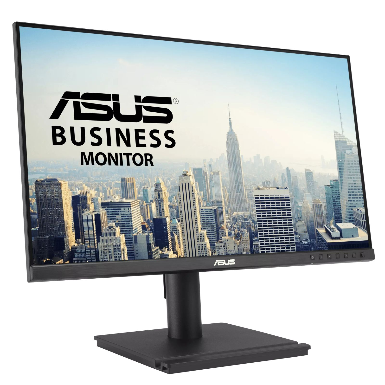 An ASUS Business Monitor displaying a cityscape.