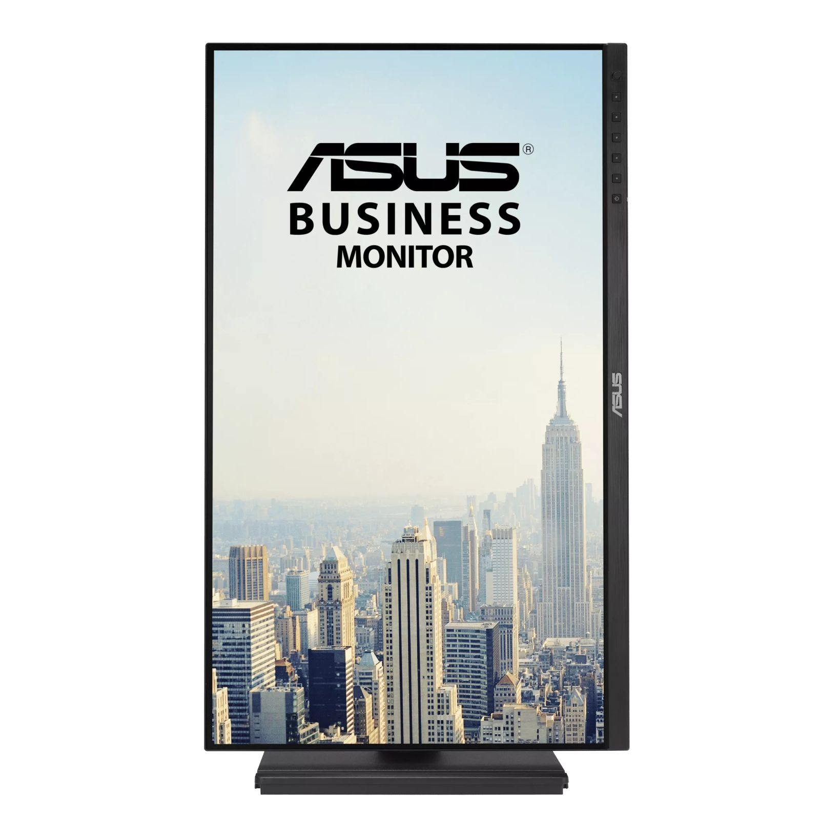 An ASUS Business Monitor displaying a city skyline.