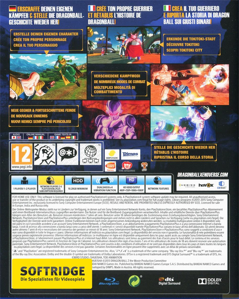 Dos du jeu Dragon Ball Xenoverse avec personnages et infos.