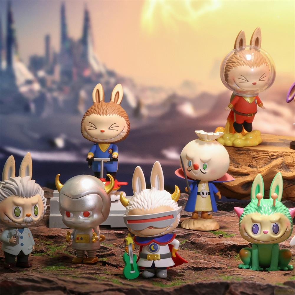 A group of fantasy figurines with animal and human features on a rocky terrain.