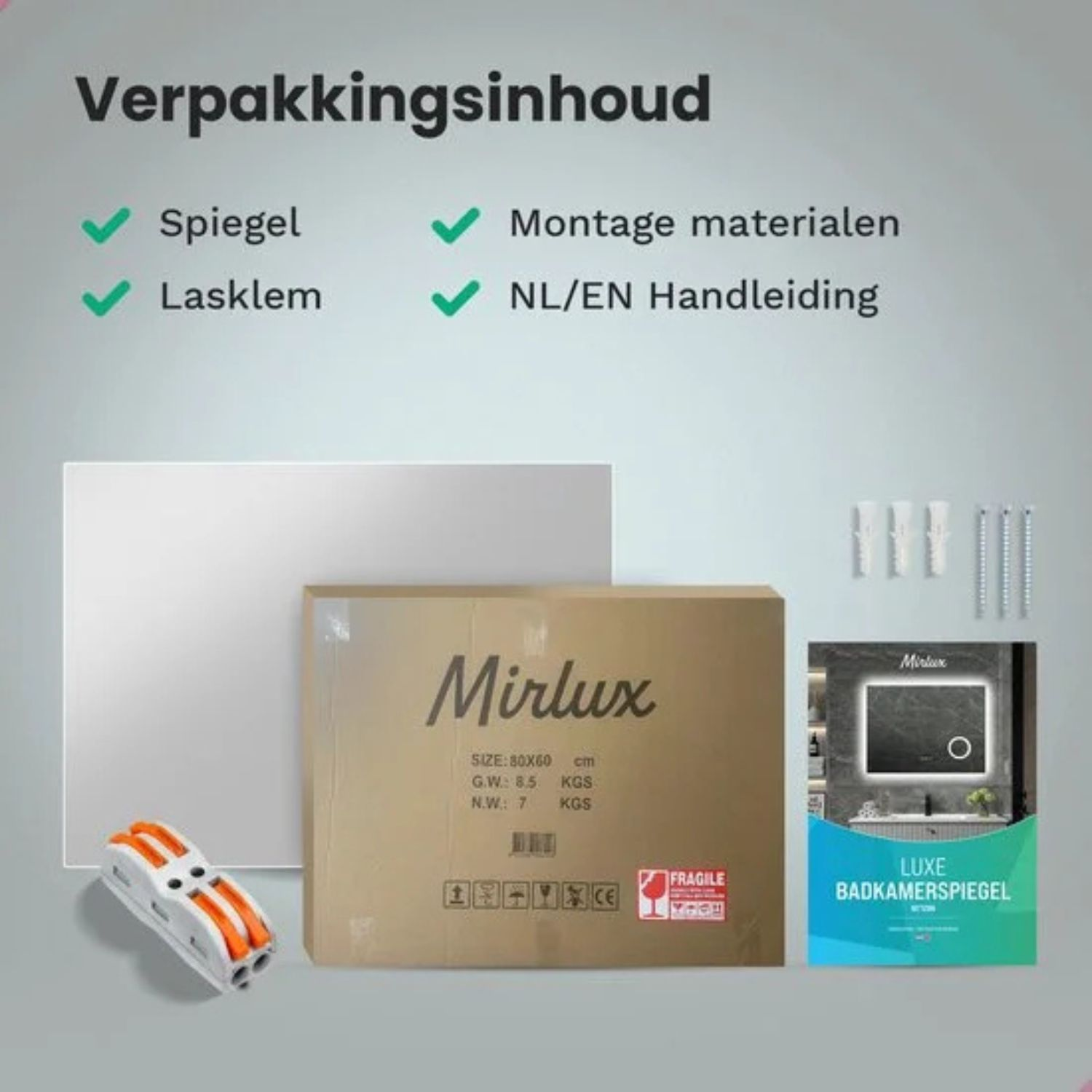Package contents: Mirror, wire connector, mounting hardware, manual.