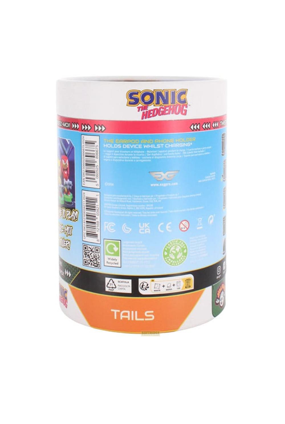Opakowanie uchwytu ładującego Sonic the Hedgehog z motywem Tails. Trzyma słuchawki i telefon.