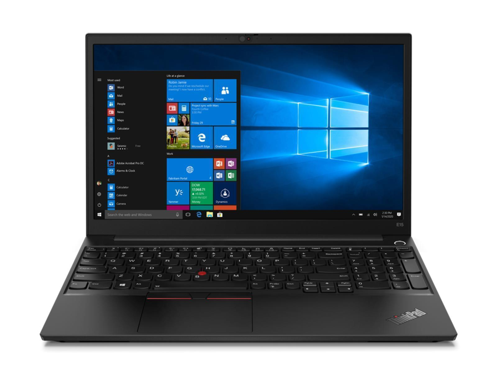Schwarzer Lenovo Laptop mit Windows-Startbildschirm und Tastatur.