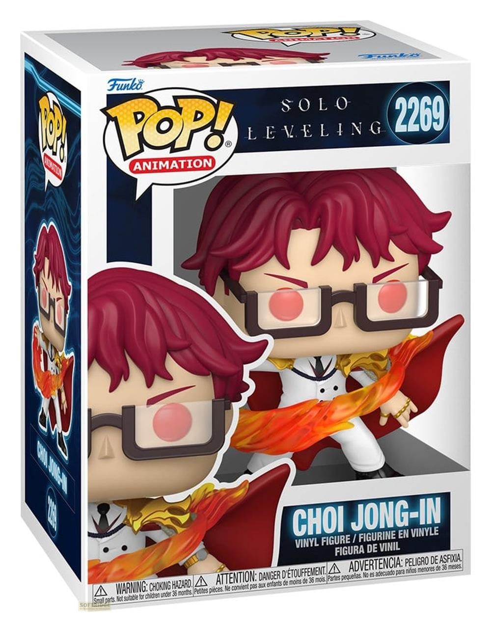 Figura Funko Pop de Choi Jong-In de Solo Leveling, con pelo rojo y gafas.