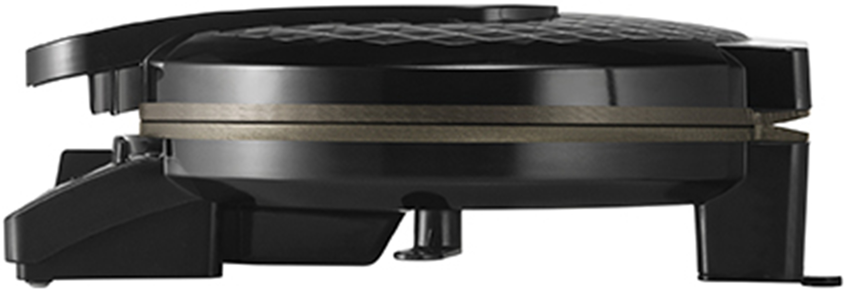 Czarna gofrownica ze złotym środkowym paskiem, na białym tle.