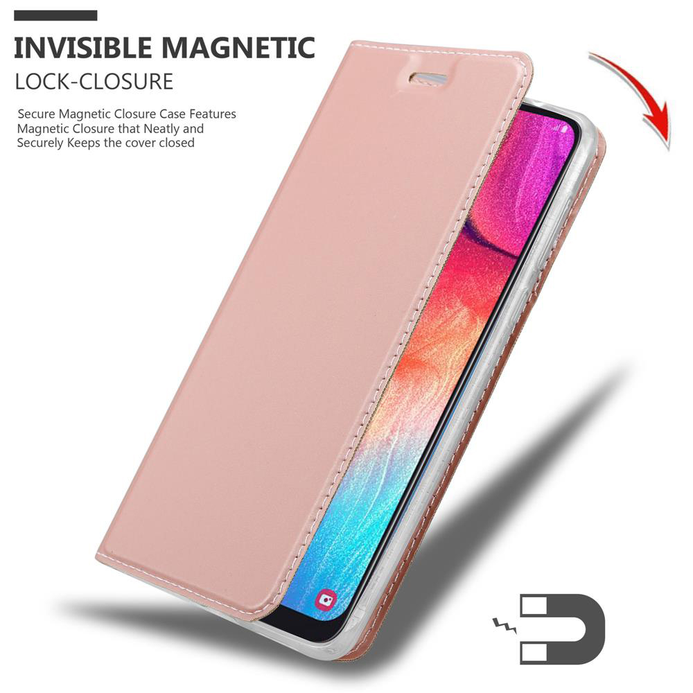 Custodia rosa per telefono con chiusura magnetica e schermo aperto.