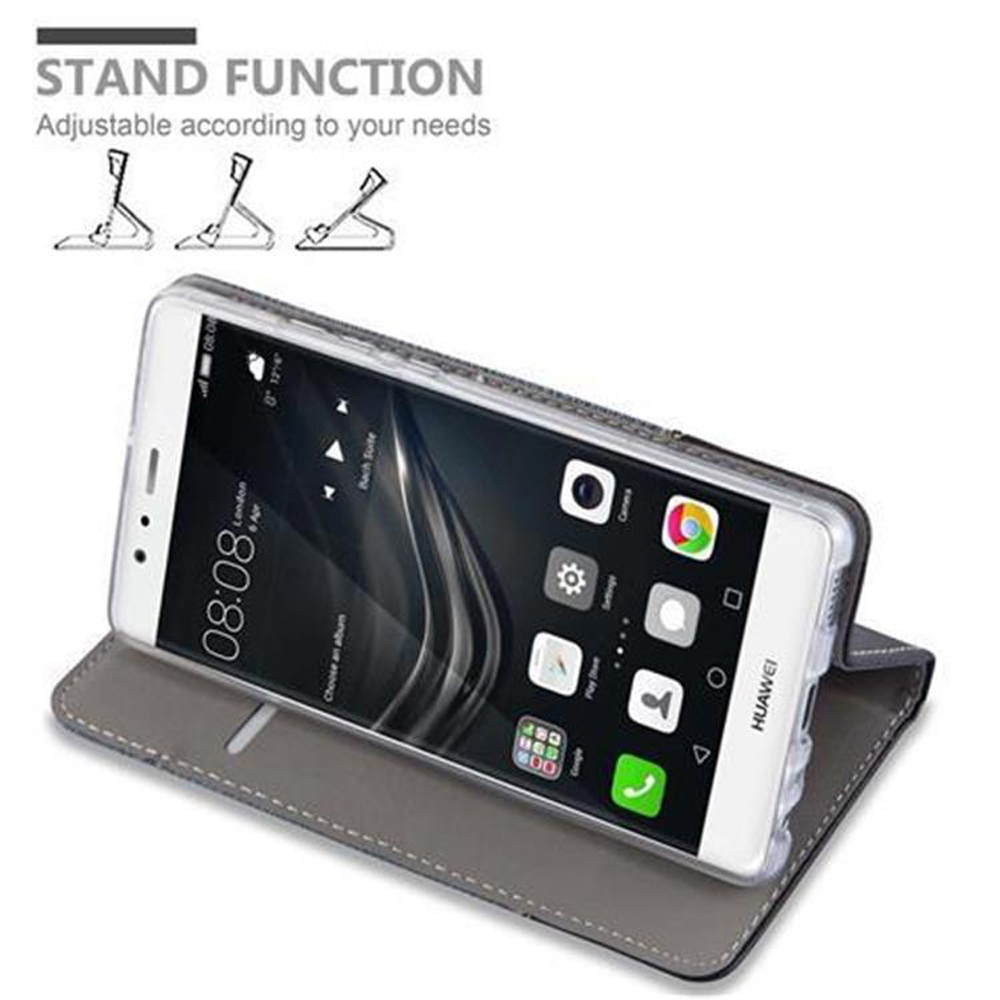 Ein Smartphone in einer grauen Hülle im Ständer-Modus, das die Standfunktion zeigt.