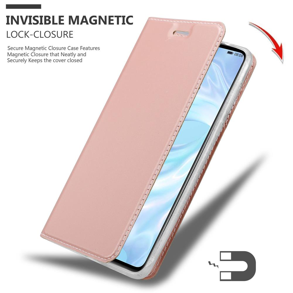 Una custodia per telefono rosa con chiusura magnetica che chiude saldamente il telefono.