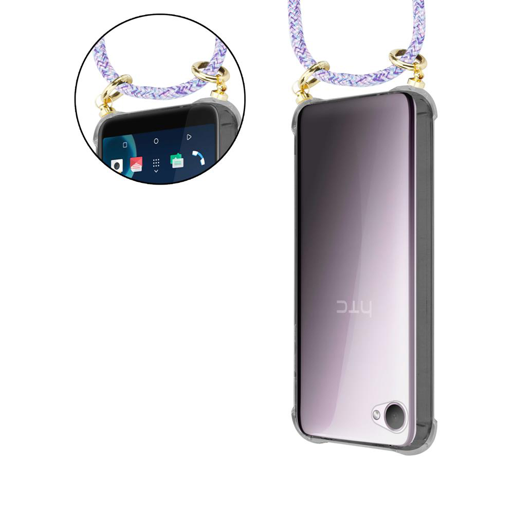 Ein Smartphone mit einem durchsichtigen Gehäuse und einem Band.