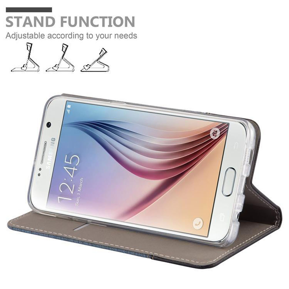 Un Samsung in una custodia che mostra la funzione cavalletto a tre angolazioni.