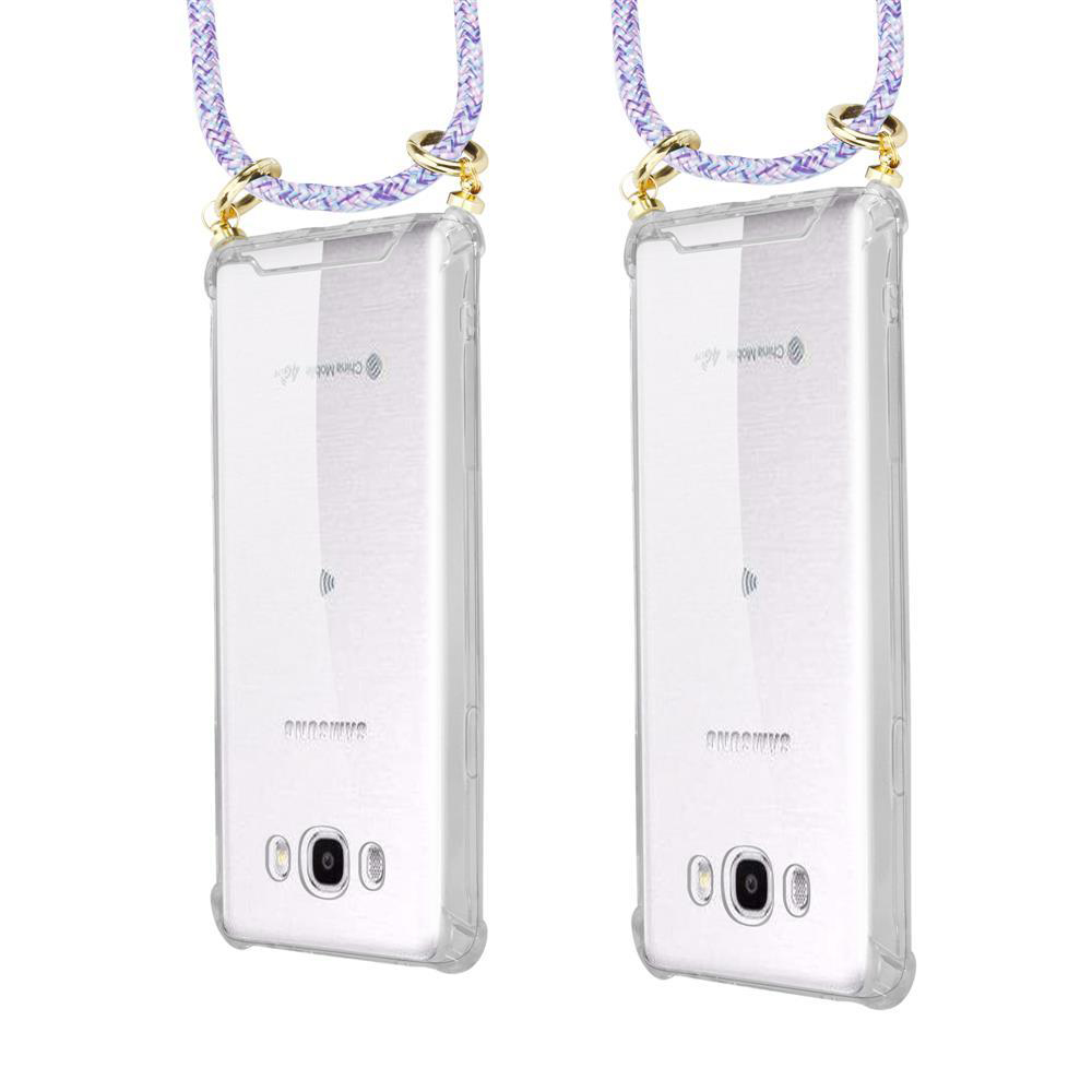 Due custodie trasparenti con fotocamere e logo Samsung, attaccate a cordini.