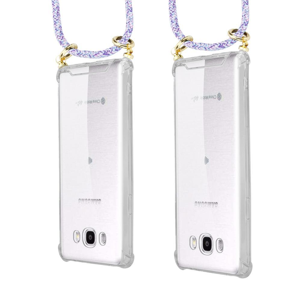 Due custodie trasparenti per telefono con cordini, logo Samsung e fotocamera.