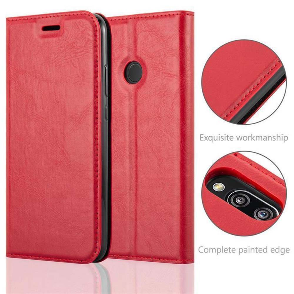 Rotes Handycover mit Nähten und Kameraausschnitt.