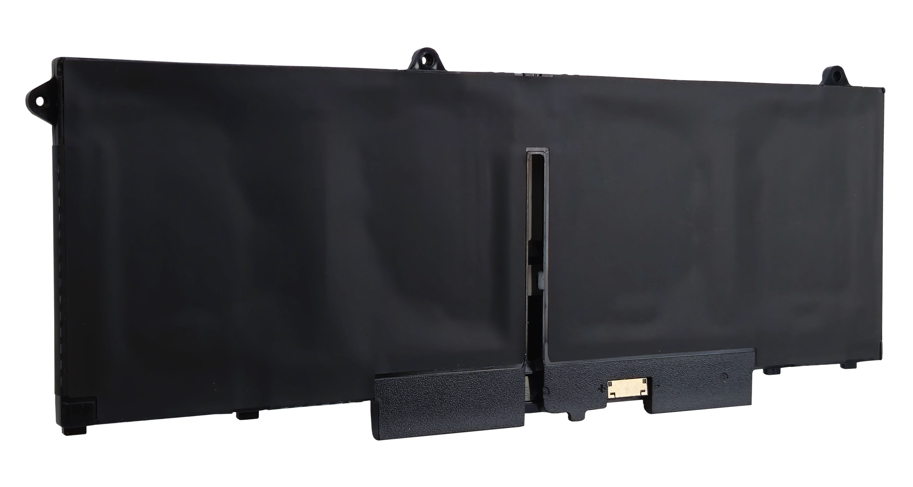 Czarna bateria z interfejsem złącza i otworami montażowymi.