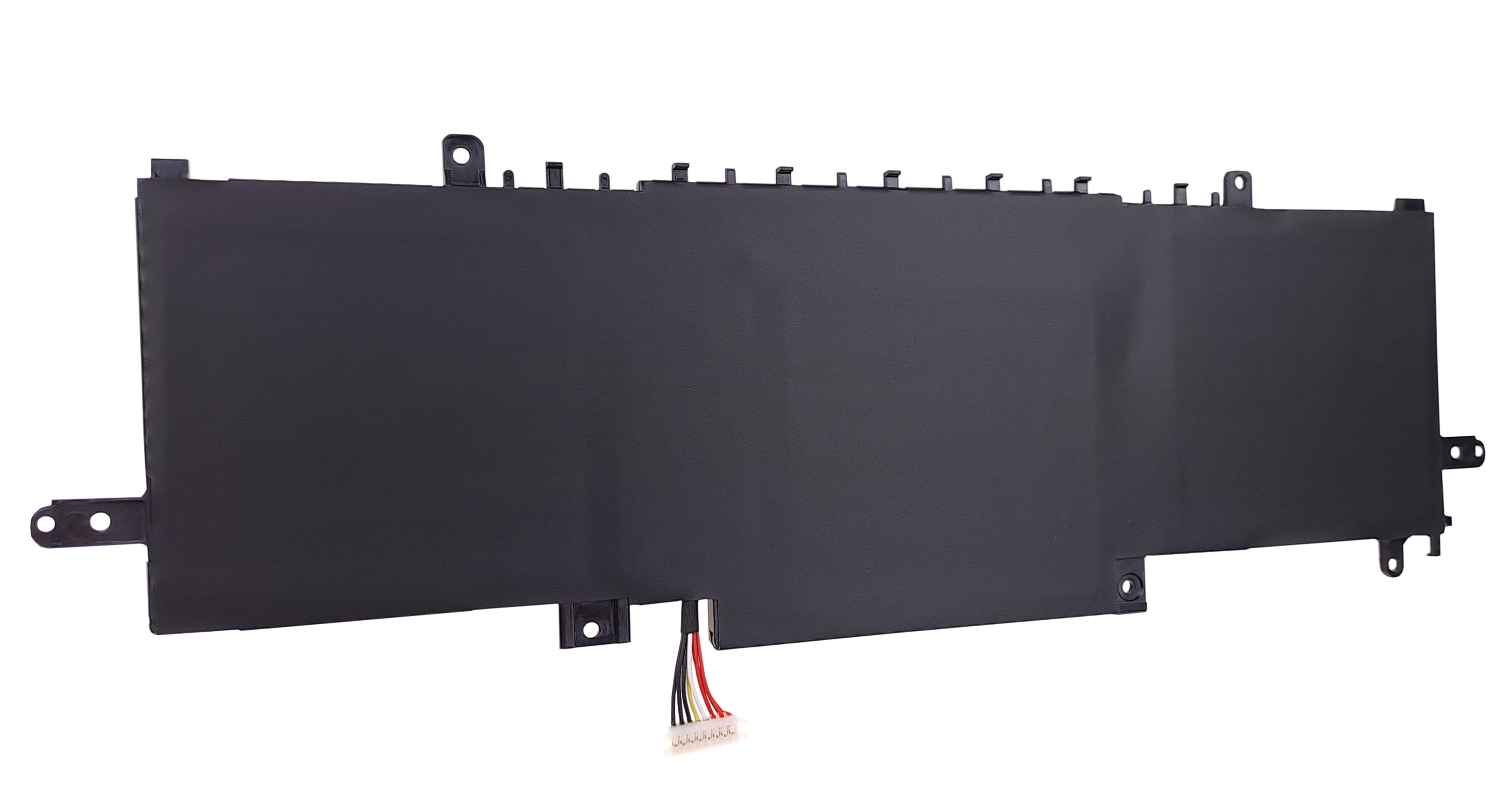 Czarna bateria do laptopa z przewodami i zaczepami.