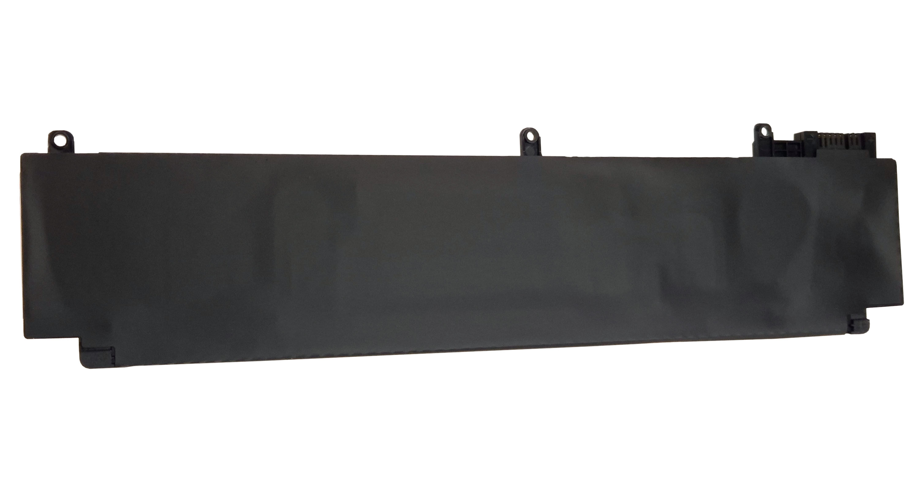 Czarna bateria do laptopa ze złączami i otworami montażowymi.
