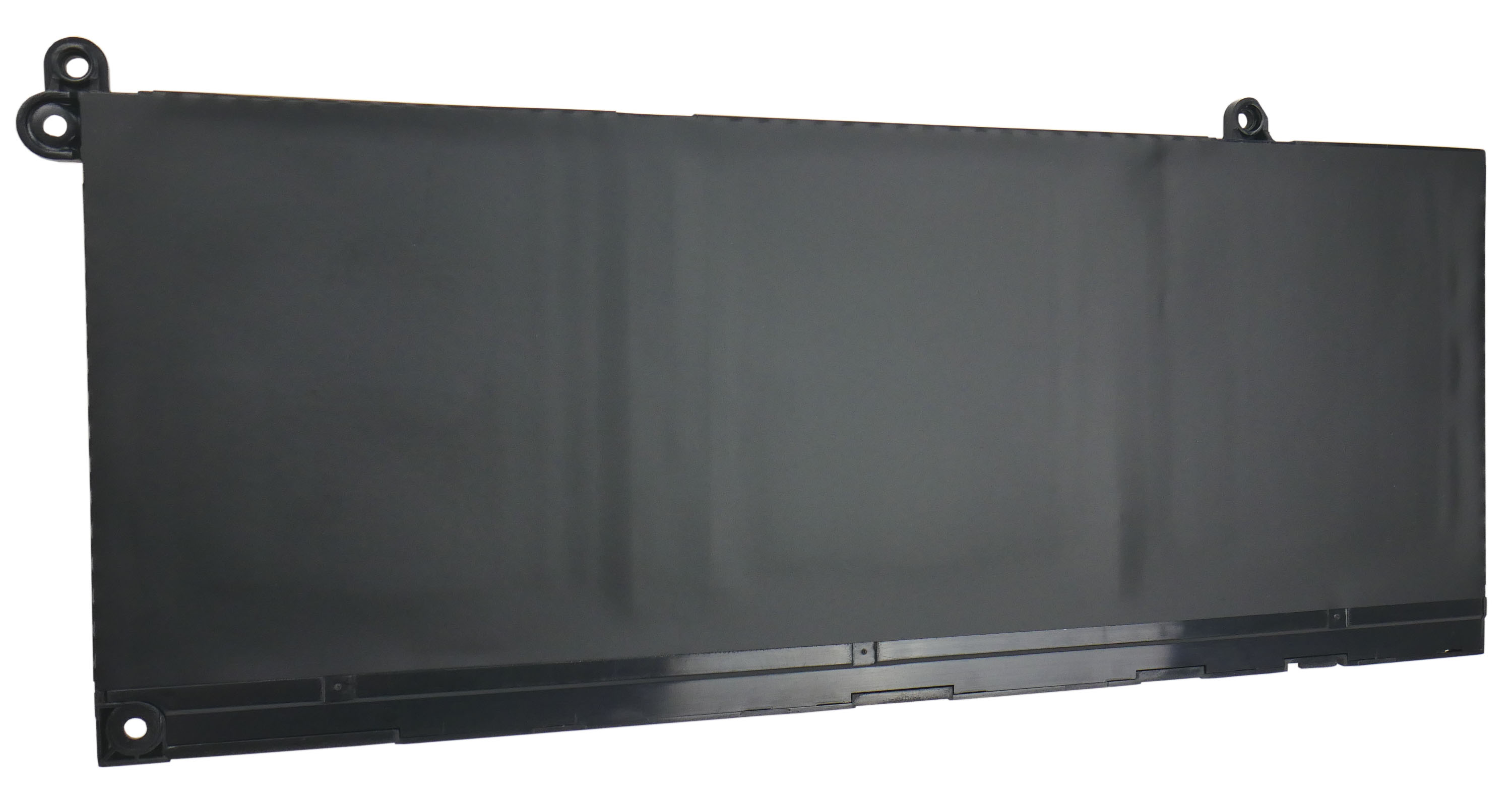 Czarna bateria do laptopa z otworami montażowymi w rogach.