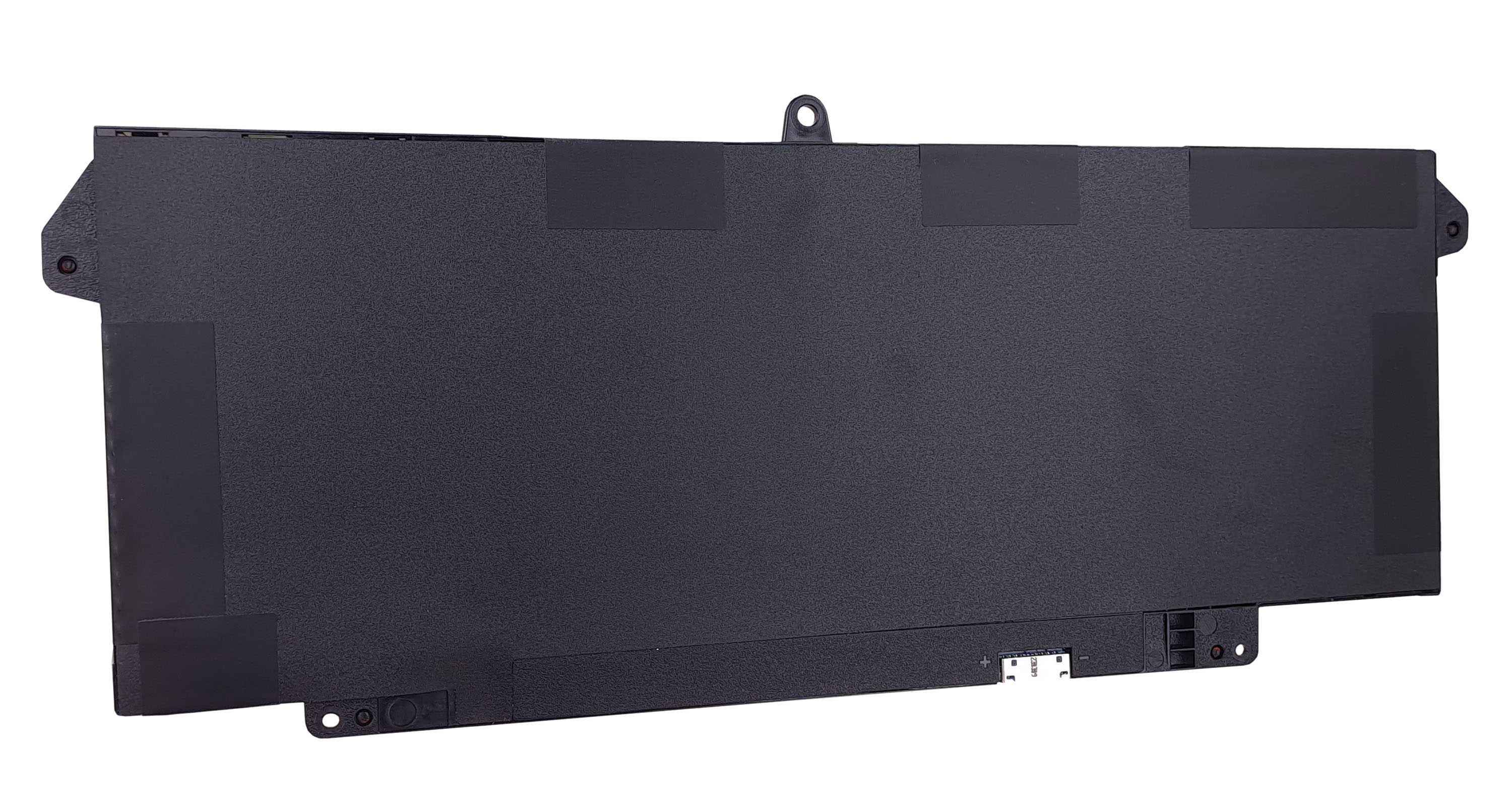 Czarna bateria do laptopa ze złączami i otworami montażowymi.